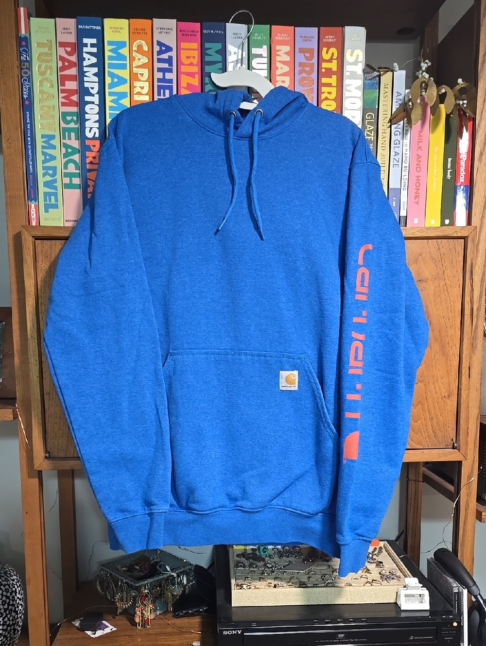 Carhartt Royal Blue Hoodie with Orange Sleeve Logo Style #K288